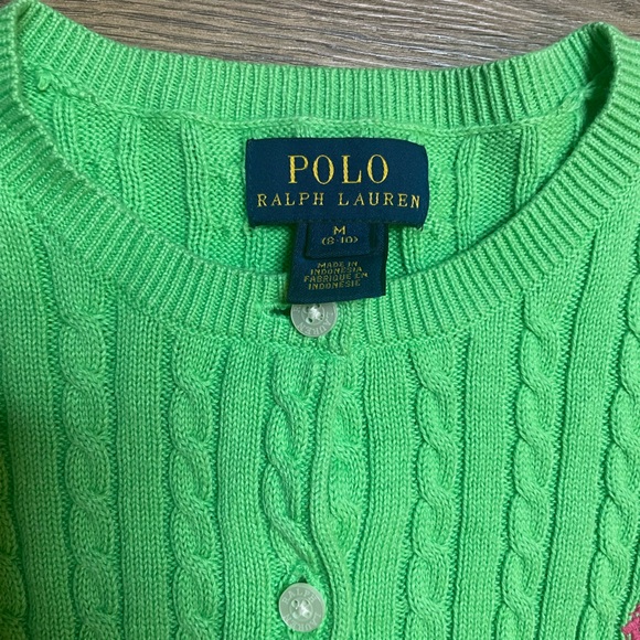 Polo by Ralph Lauren Vibrant Green Cable Knit Cardigan Sz M (8-10) - Picture 6 of 8